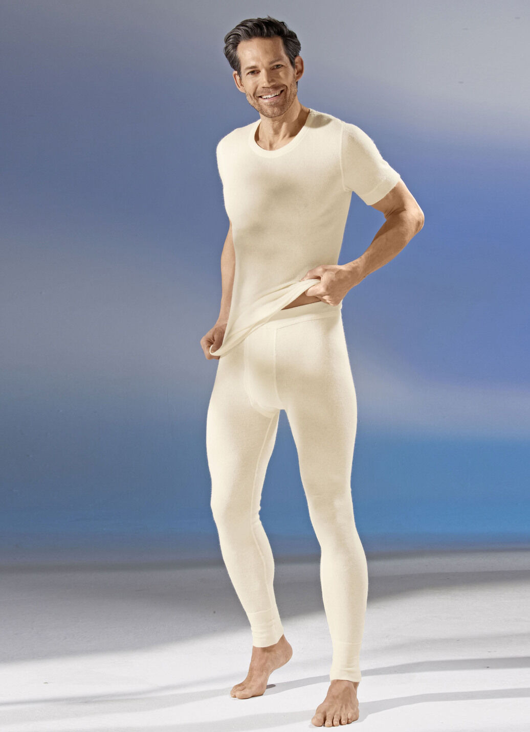 Unterhose, lang, mit Angora, in Ecru