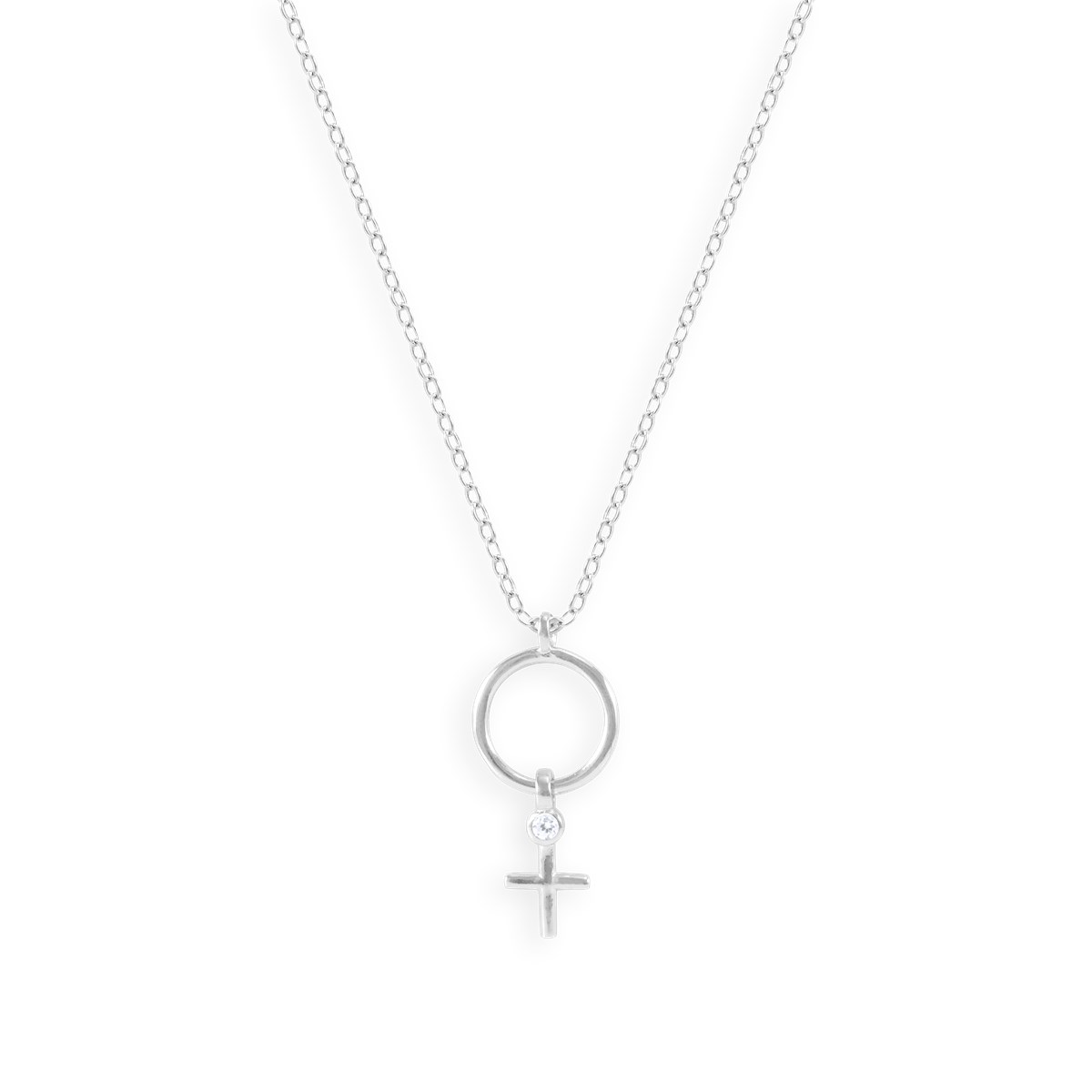 Collier croix en argent 925 rhodié avec oxydes de zirconium