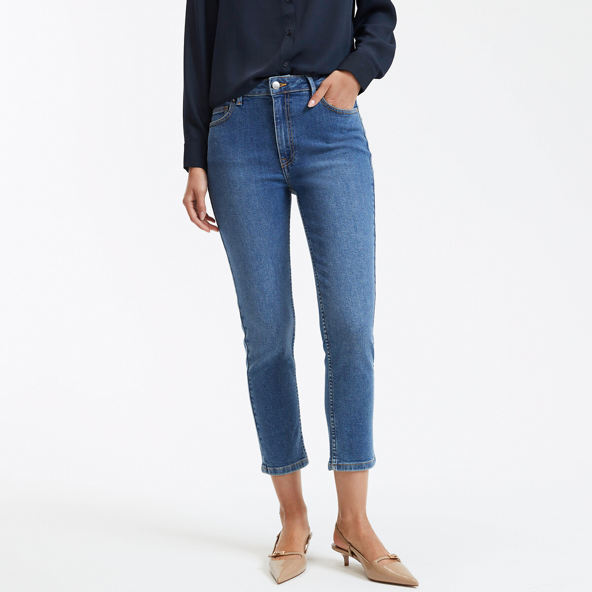 COLEÇÃO LA REDOUTE<br>Calça jeans slim curta, cintura alta