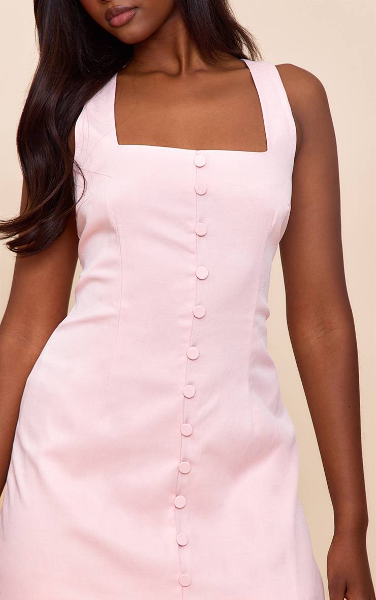 Rose Robe Mini Droite Tissée Avec Détails De Boutons