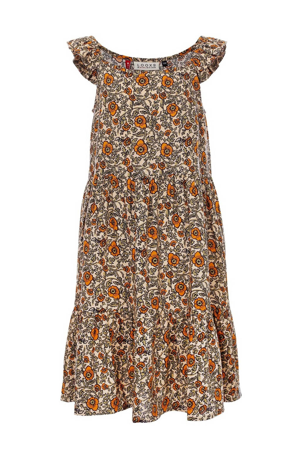LOOXS gebloemde jurk bruin/oranje