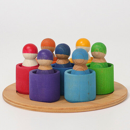 Grimm's houten regenboog vrienden in kom - 7 st 10580
