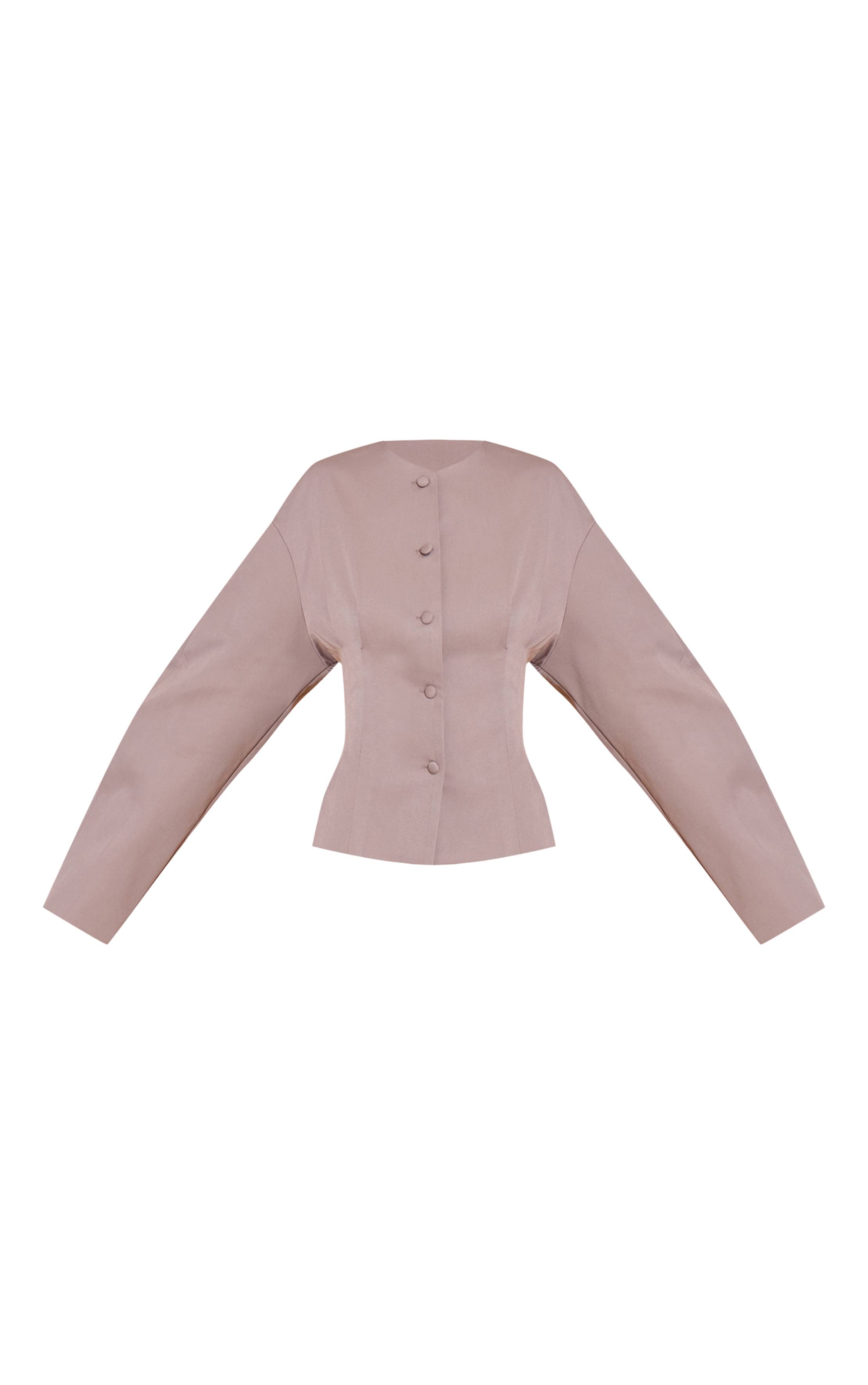 Taupe Blazer Ajusté Tissé Boxy À Manches Ballon
