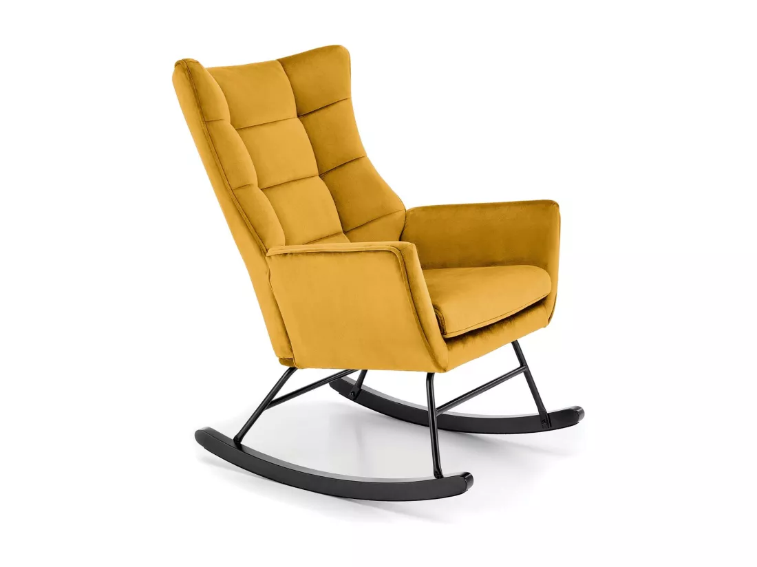 Rocking-chair design en velours jaune moutarde avec accoudoirs Market