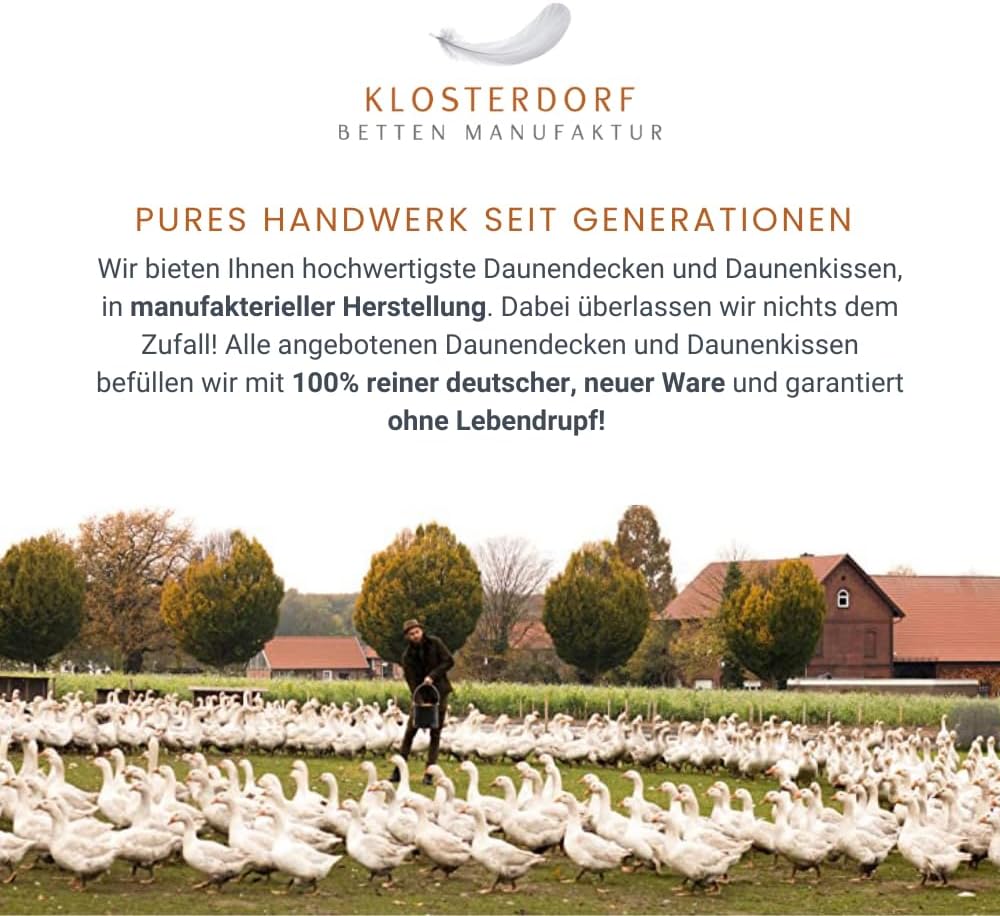 Klosterdorf Bettenmanufaktur Premium Winterdecke ''Heimatliebe'' - 135x200 cm - 720 Gramm - WARM - Daunendecke - Bettdecke - Handarbeit aus Deutschland - Für einen gesunden Schlaf