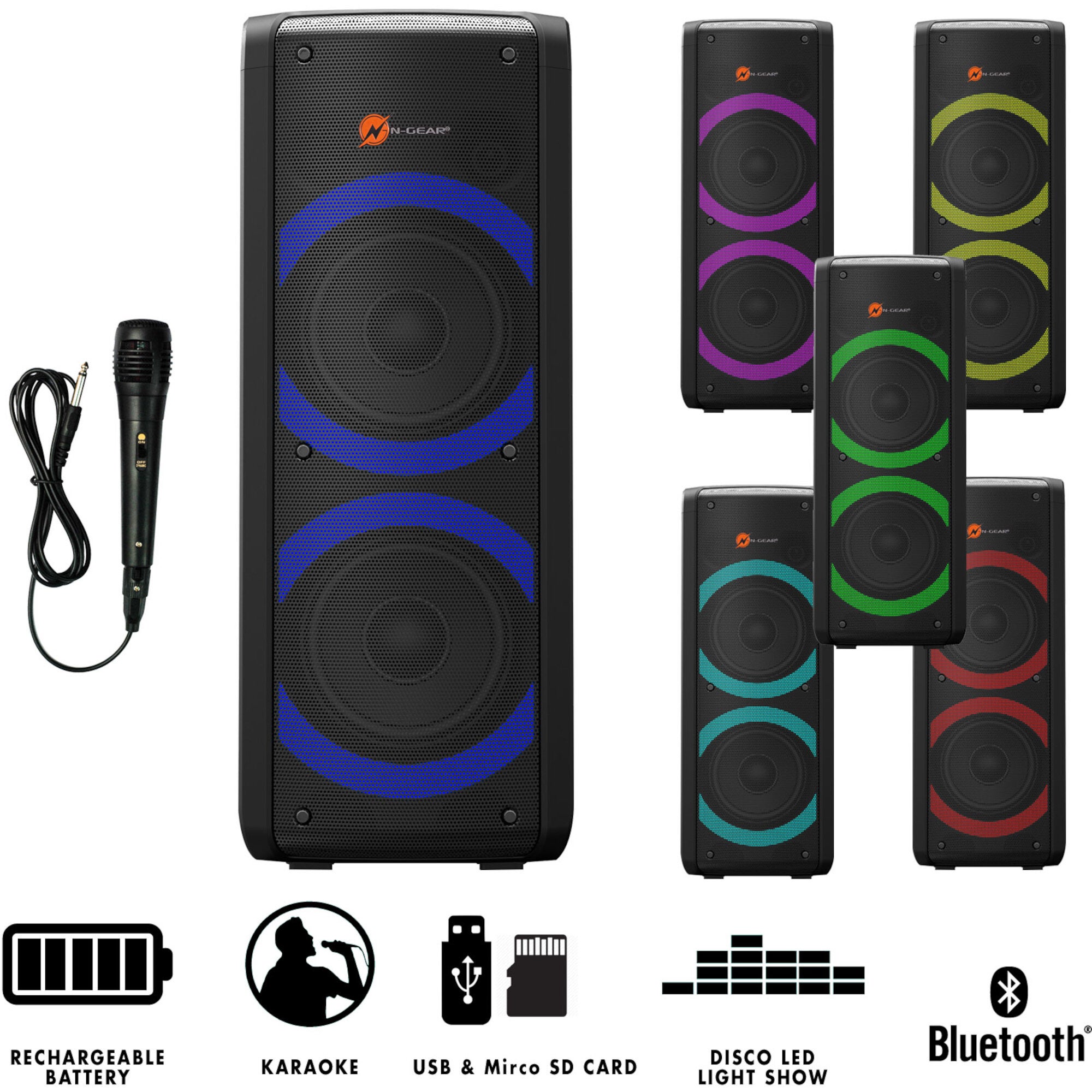 N-Gear Let's Go Party 72 mobiele luidspreker met microfoon en lichteffecten