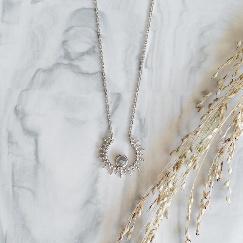 Collier Fin Argent Labradorite Tendance Soleil