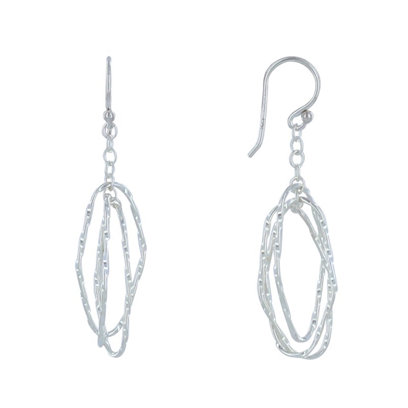 Boucles d'Oreilles Argent Trois Anneaux Ovales Entrelacés