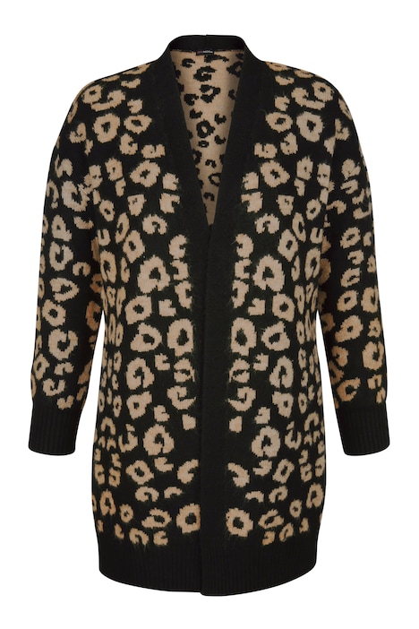 Strickjacke, Leomuster, offene Form, Langarm