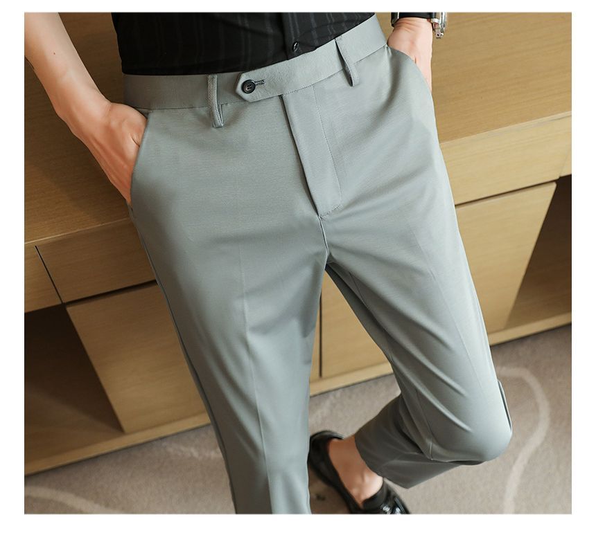 Deepwood - Mid Rise Plain Cropped Tapered Dress Pants