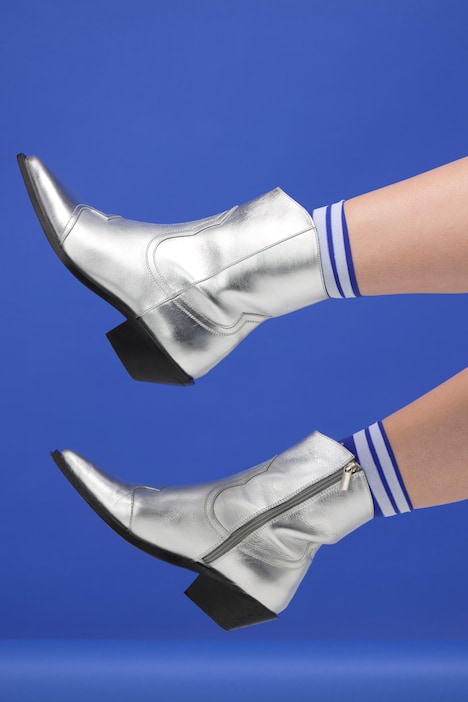 Cowboy Leder-Stiefeletten, Silber, Zipper, Weite H