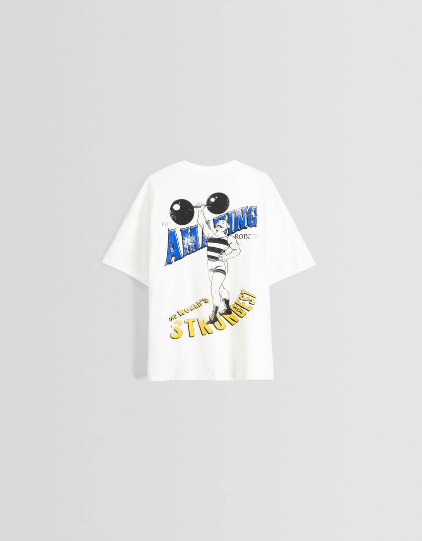 Camiseta de manga curta com estampa e modelagem quadrada