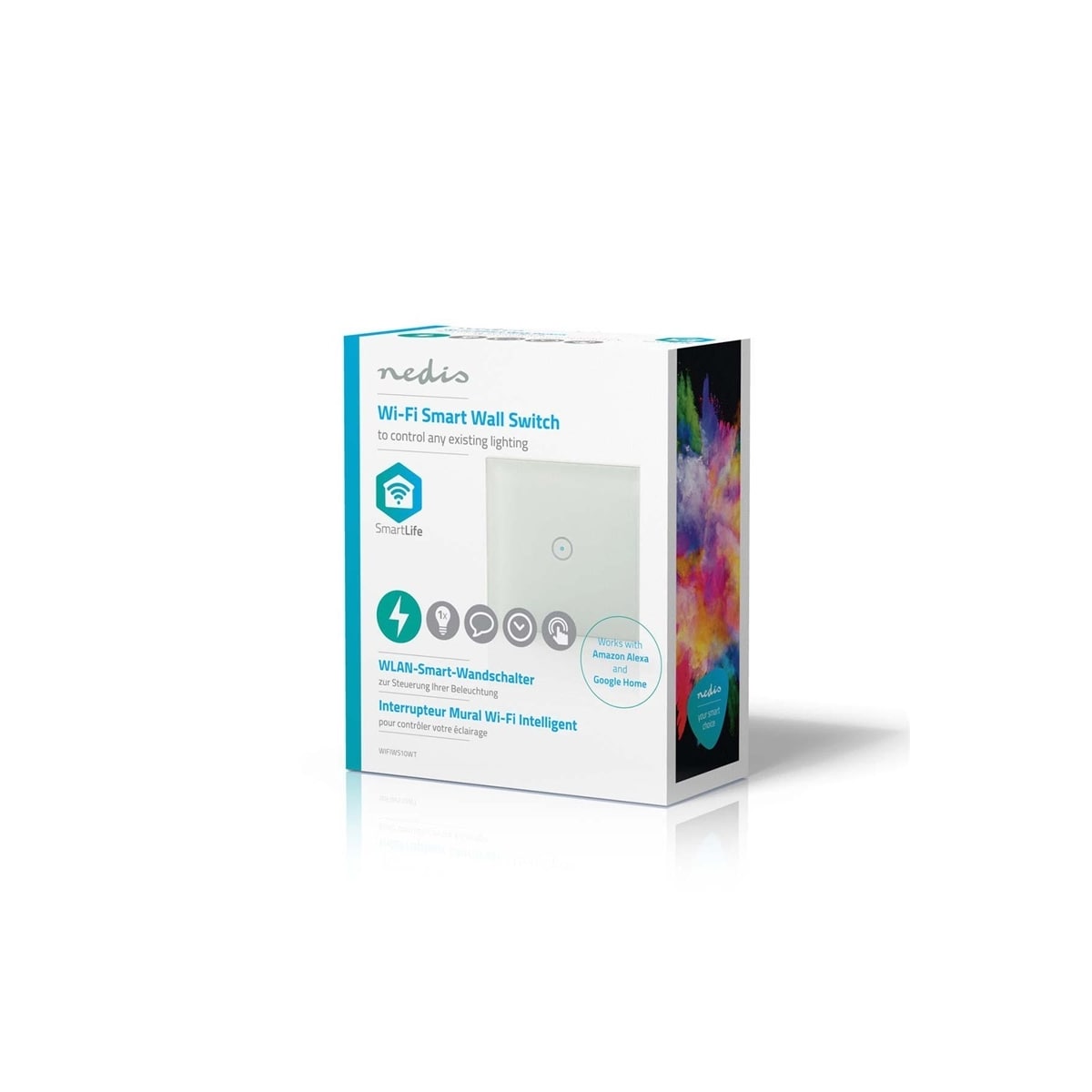 Nedis SmartLife Veggbryter | Wi-Fi | Enkelt | Wall Mount | 1000 W | Android™ / IOS | Glass | Hvit