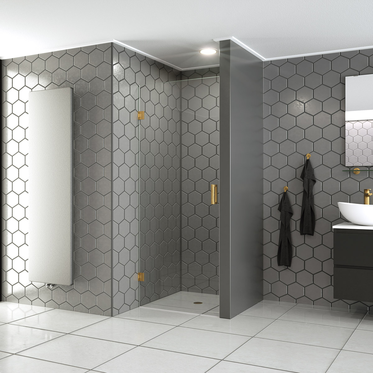 Saniclear Modern Brass profielloze douchedeur 80x200 geborsteld messing - mat goud