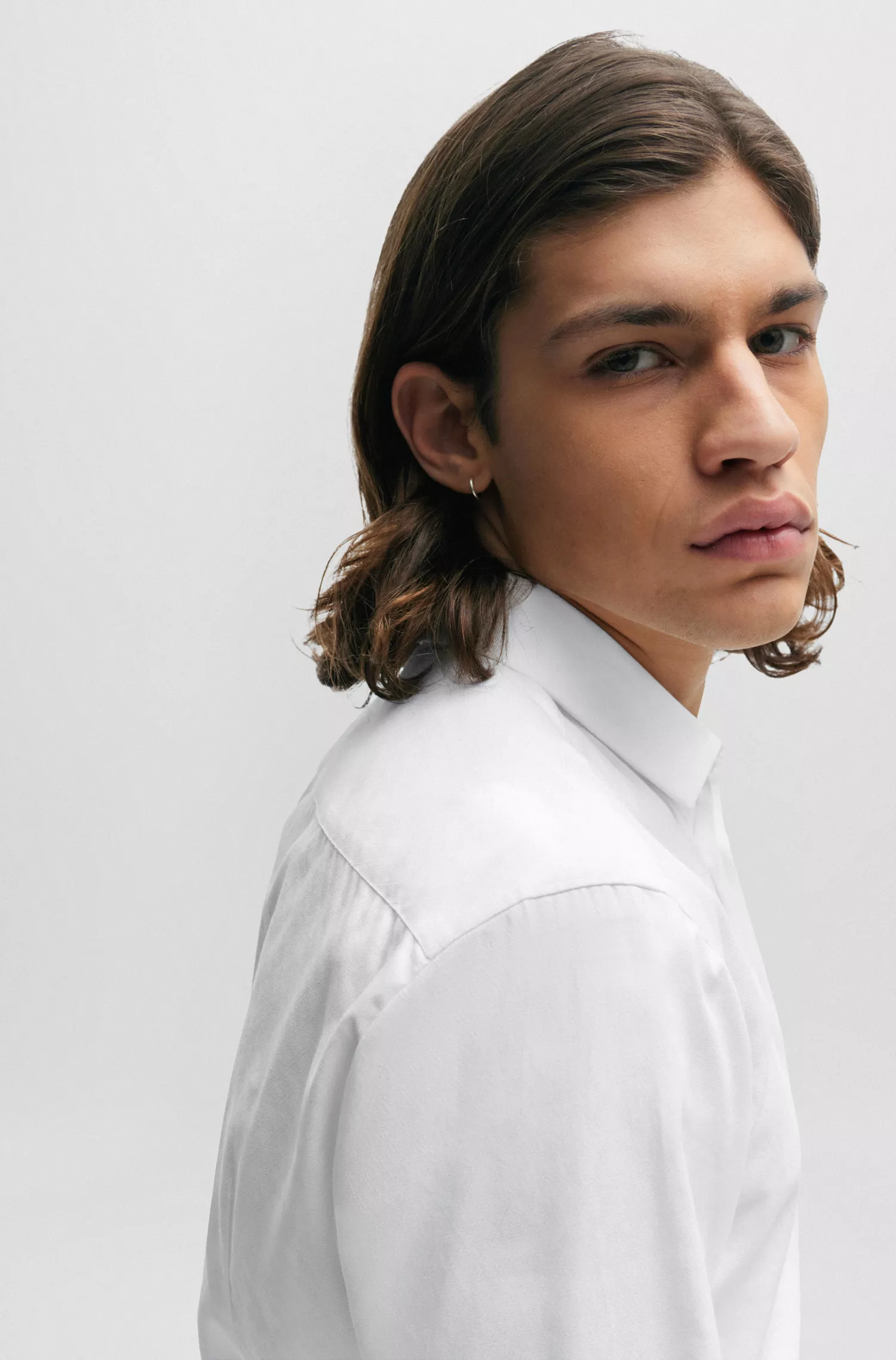 Camisa HUGO vermelha de corte slim em jacquard de algodão.