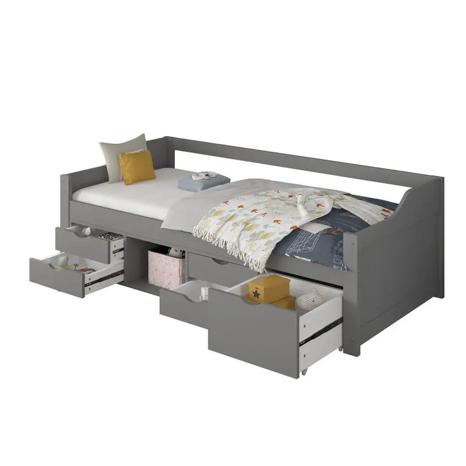 HOME DELUXE COSMOS kinderbed met lades en matras - 90 x 200 cm grijs