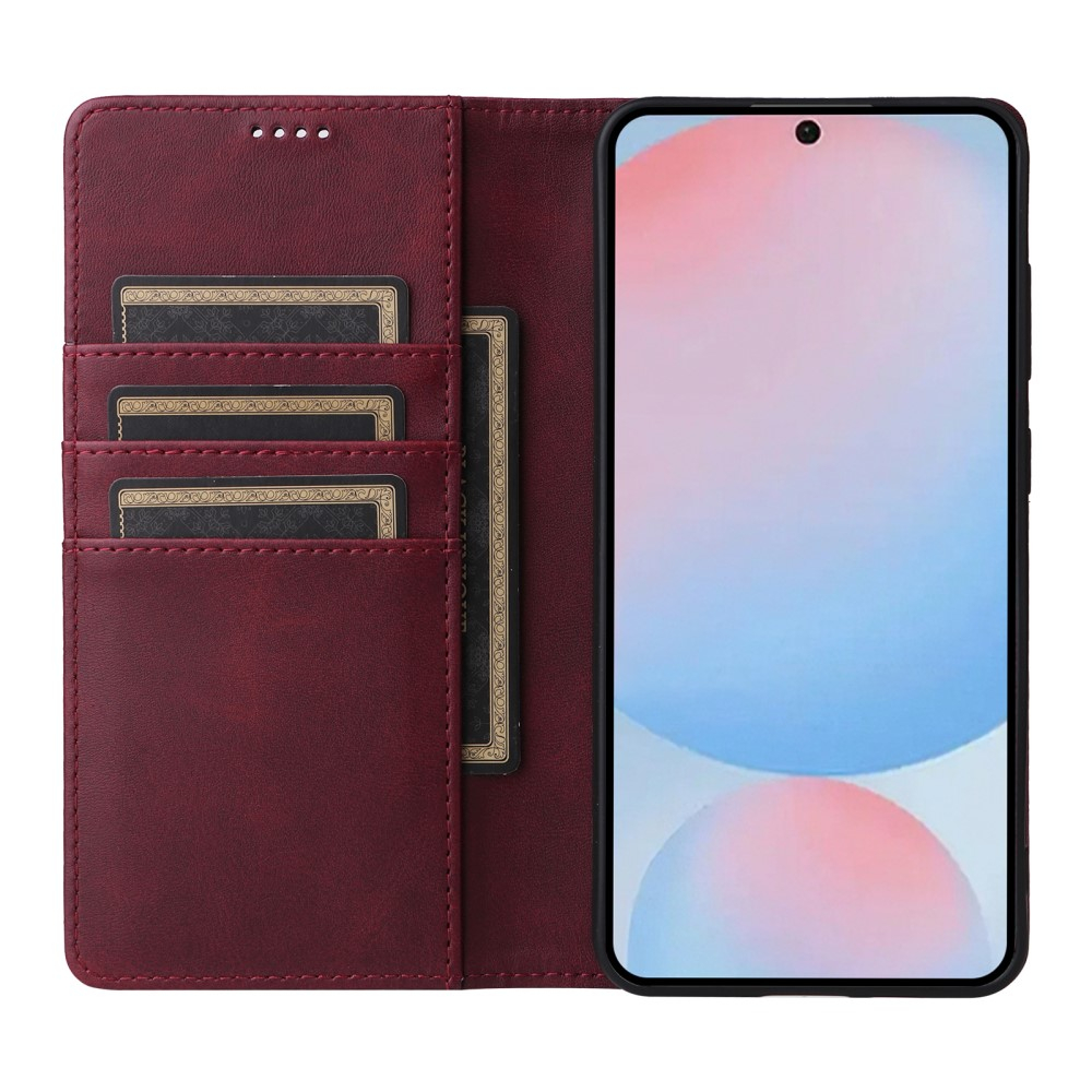 Samsung Galaxy A56 Leder Tasche Flip Wallet Etui mit Kartenfächern (RFID Schutz) - Dunkelrot