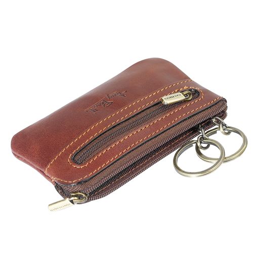 Tony Perotti Vegetale Leather Zippered Nøglepung, Dark Brown