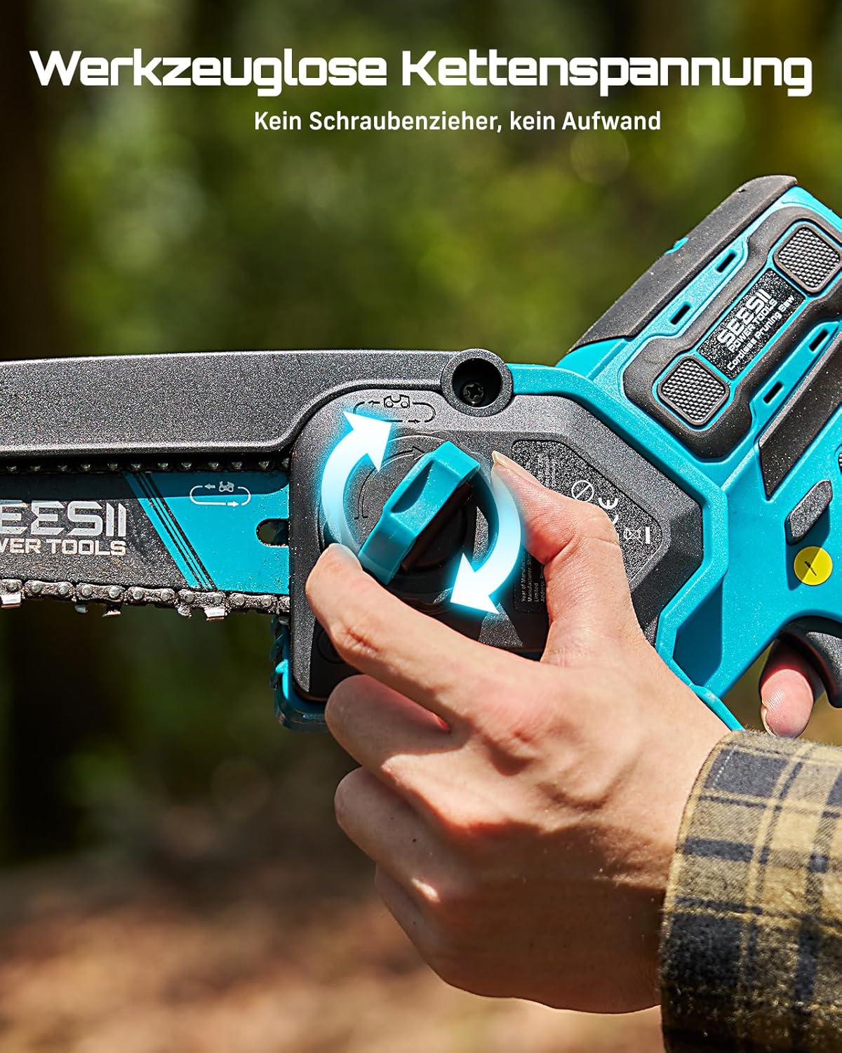 SEESII 6 & 8 Zoll Mini Kettensäge, 1000 W Brushless Kettensäge mit 2 * 4000 mAh Akkus, Kleine Säge mit Automatische Kettenschmierung & Werkzeuglose Kettenspannung, Astsäge Akku für Holz, Ast