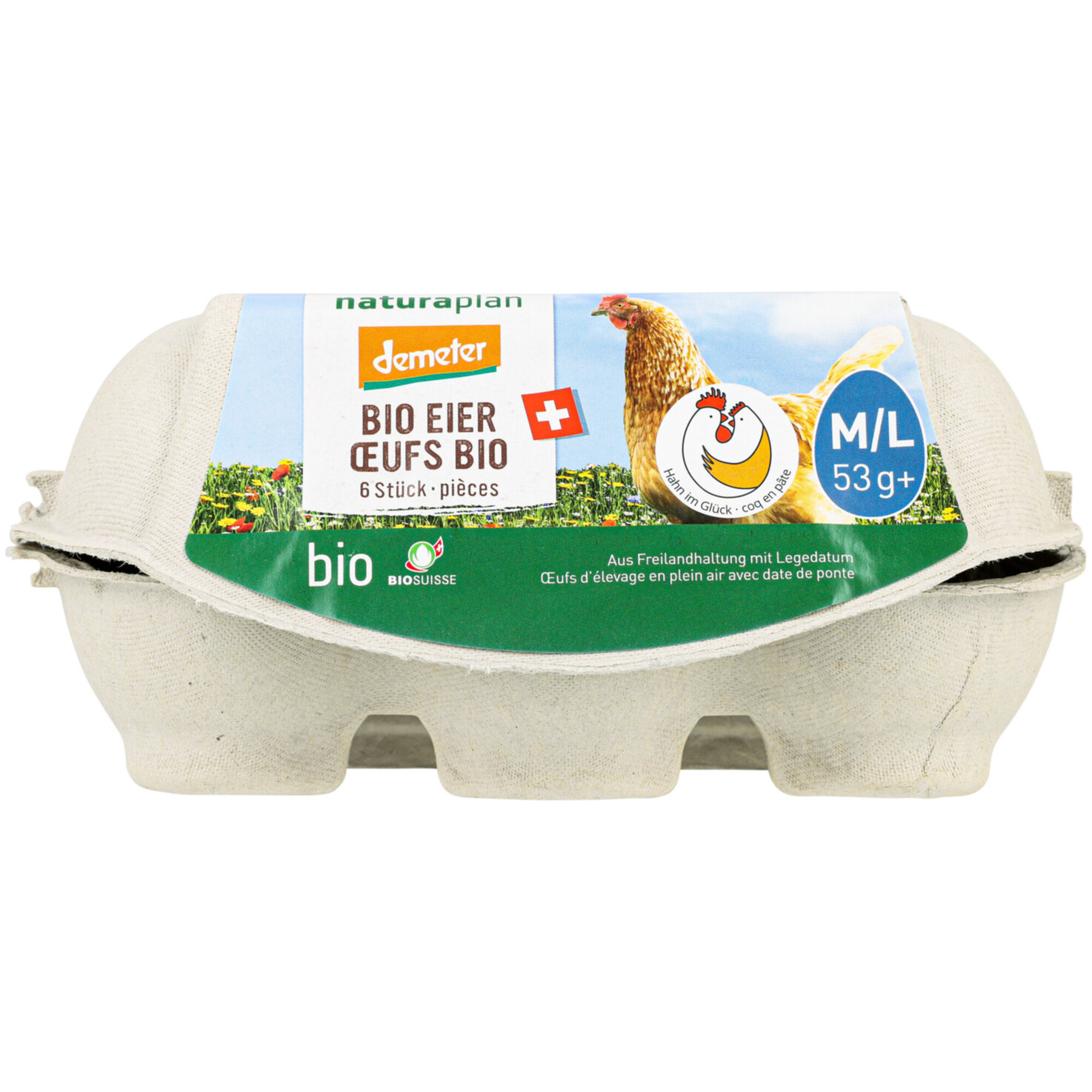 Naturaplan Bio Eier Freilandhaltung Schweiz Demeter 6 Stück 53g+