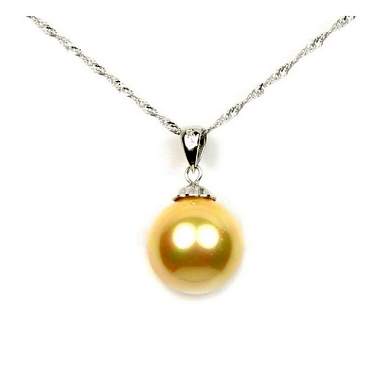 Pendentif Femme Perle SSS 12 mm couleur Or et Argent 925/1000
