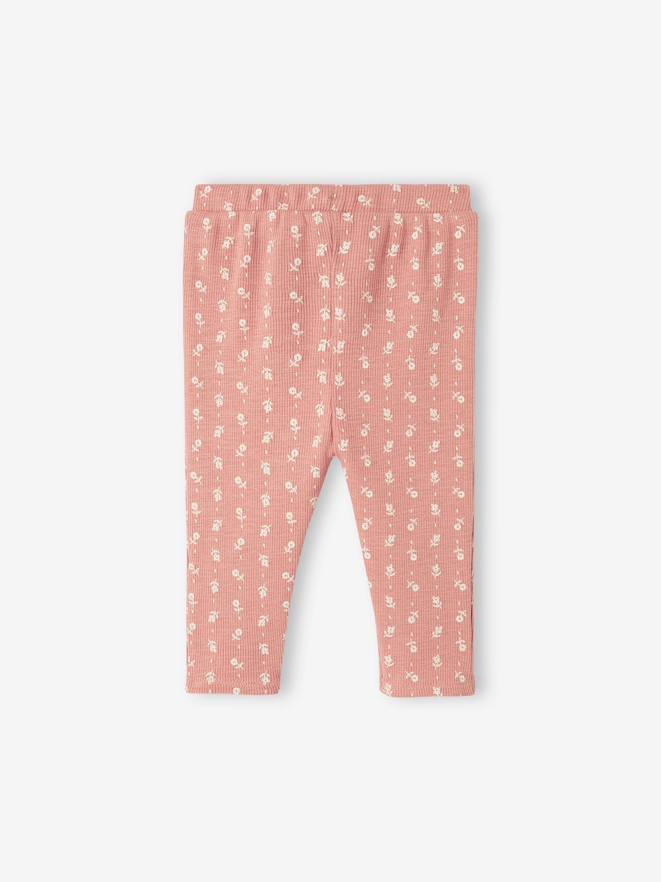 Calça legging bege canelada com estampa para bebê