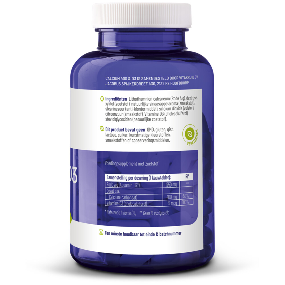 Vitakruid Calcium 400 & D3 uit Rode Alg100 kauwtabletten