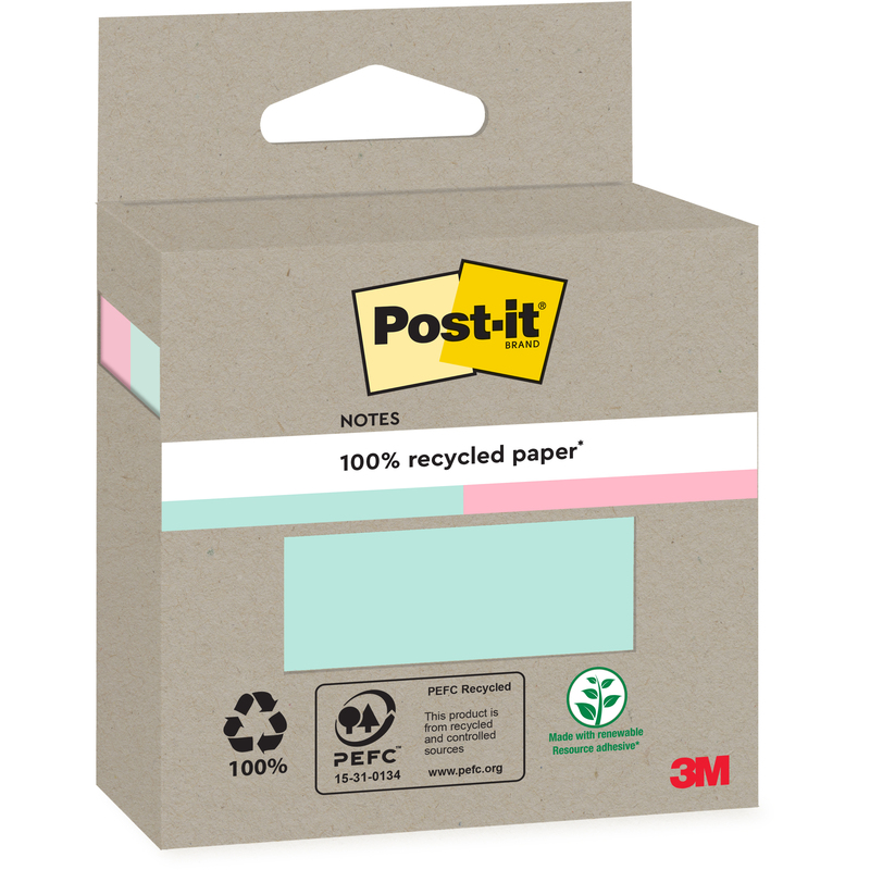 Post-it Haftnotizen Recycling, rosa/grün, 76 x 76 mm, 2 x 100 Blatt
