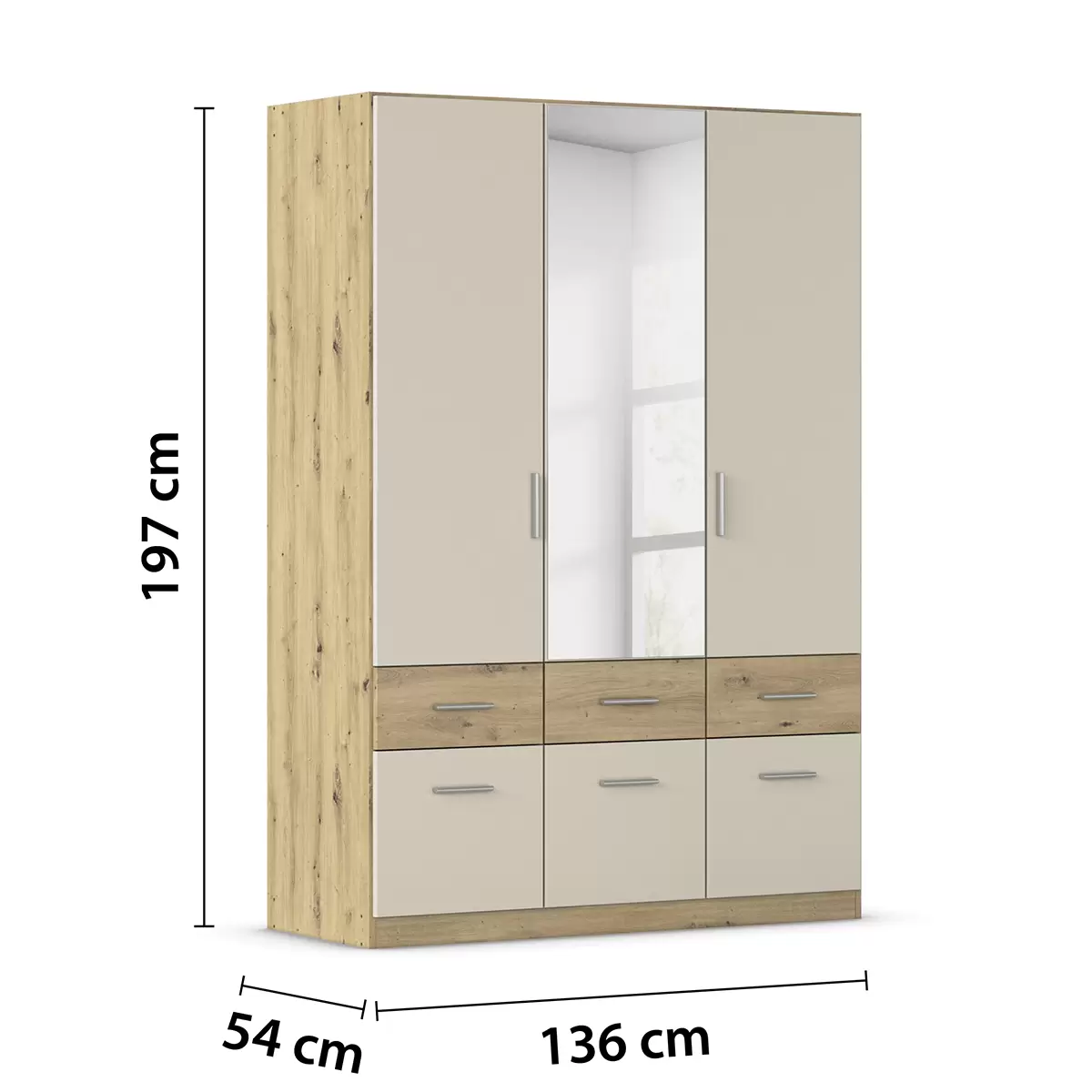 Kleiderschrank 3trg. Celle-Super Artisan Eiche,champagner