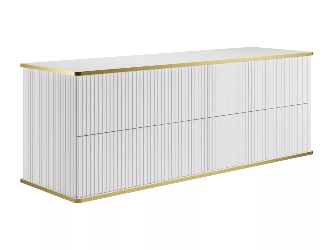 Meuble sous vasque suspendu strié liseré doré - Blanc - 150 cm - KELIZA