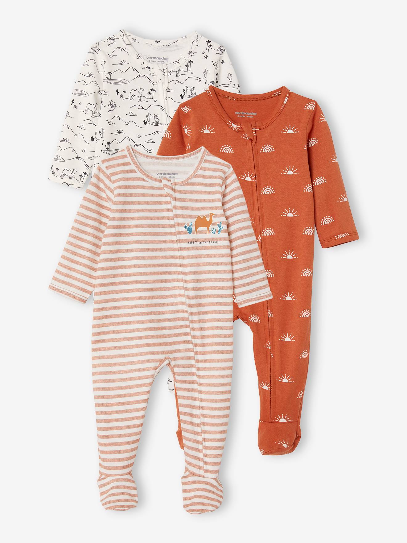 Conjunto de 3 pijamas de algodão para bebê com certificação Oeko-Tex®, branco claro, bicolor/multicolorido.