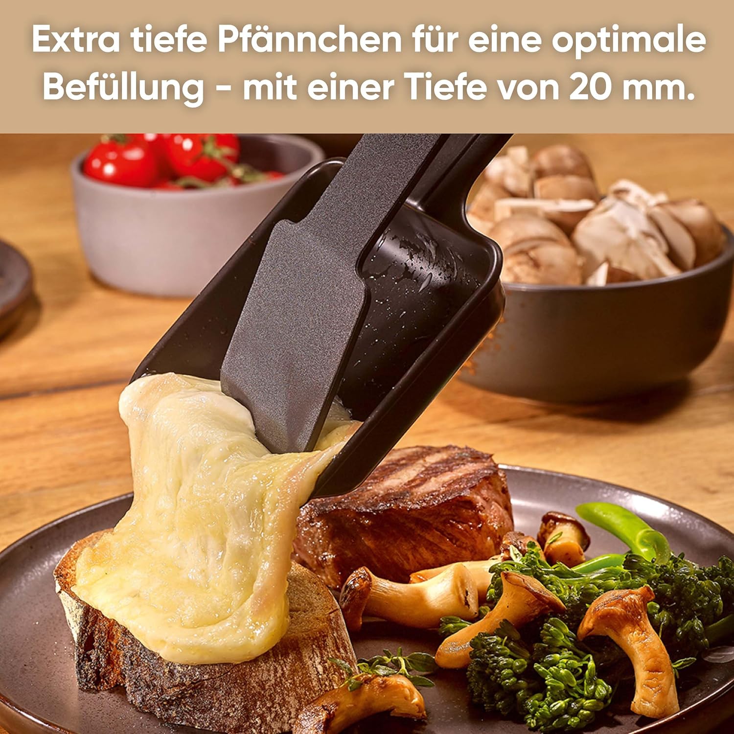Severin S-Joy Sevento Raclette-Grill mit integriertem Umluft-Filter: weniger Rauch & Gerüche, Digital-Display, 8 Pfännchen & 8 Spatel, kratzfeste ILAG-Beschichtung, bis 230°C, 1900W, schwarz, RG 2350
