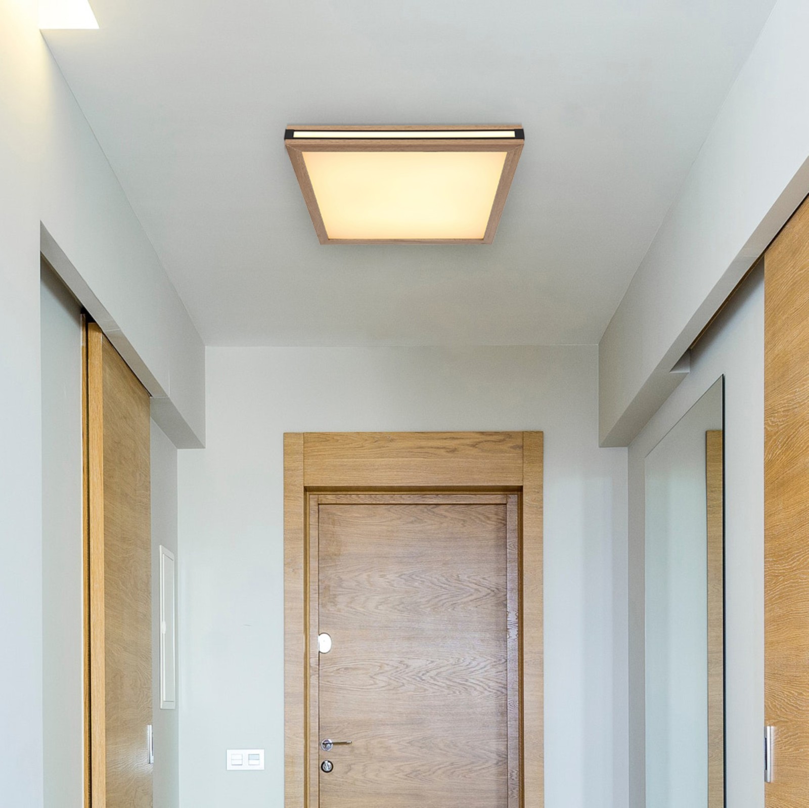 LED-Deckenleuchte - schwarz-holzfarben - 45x45 cm