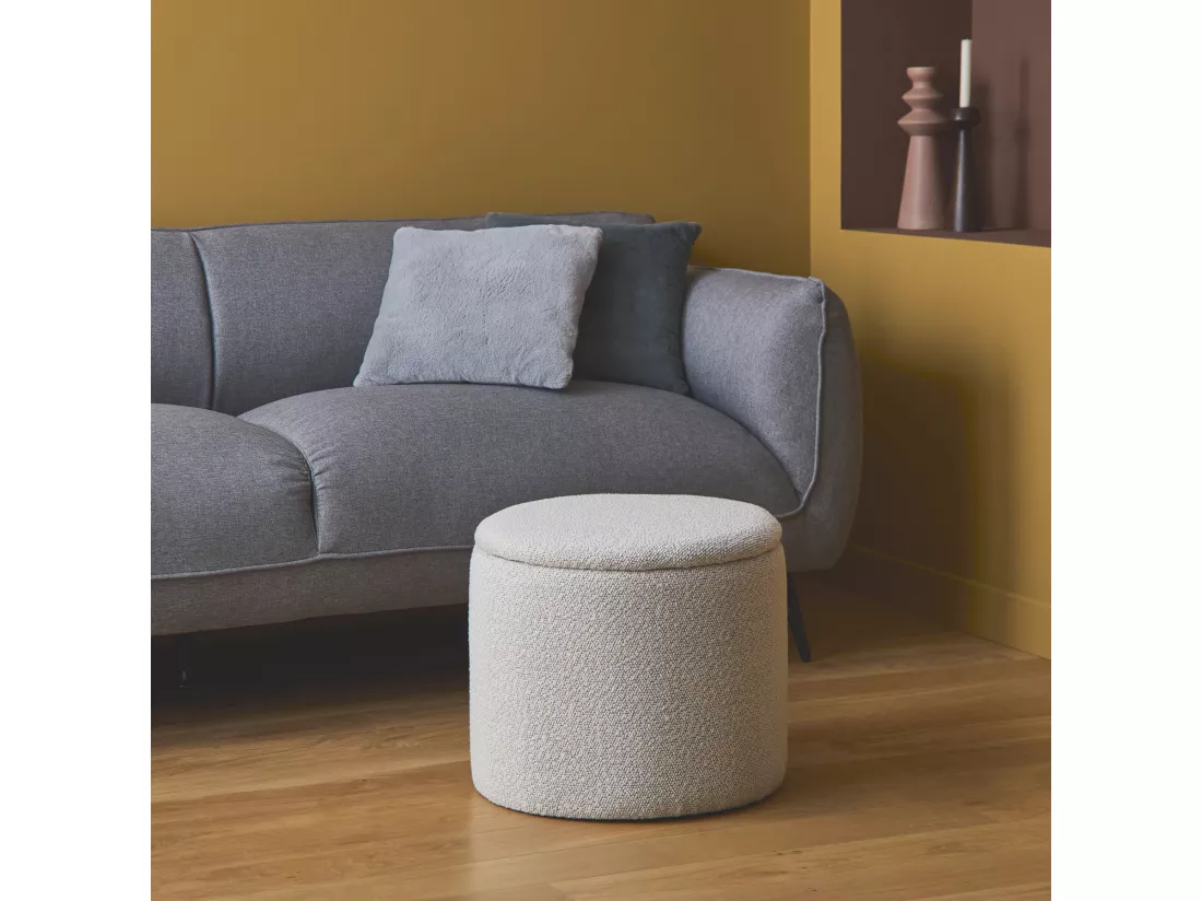 Pouf blanc en tissu avec rangement pour coussins ou plaids