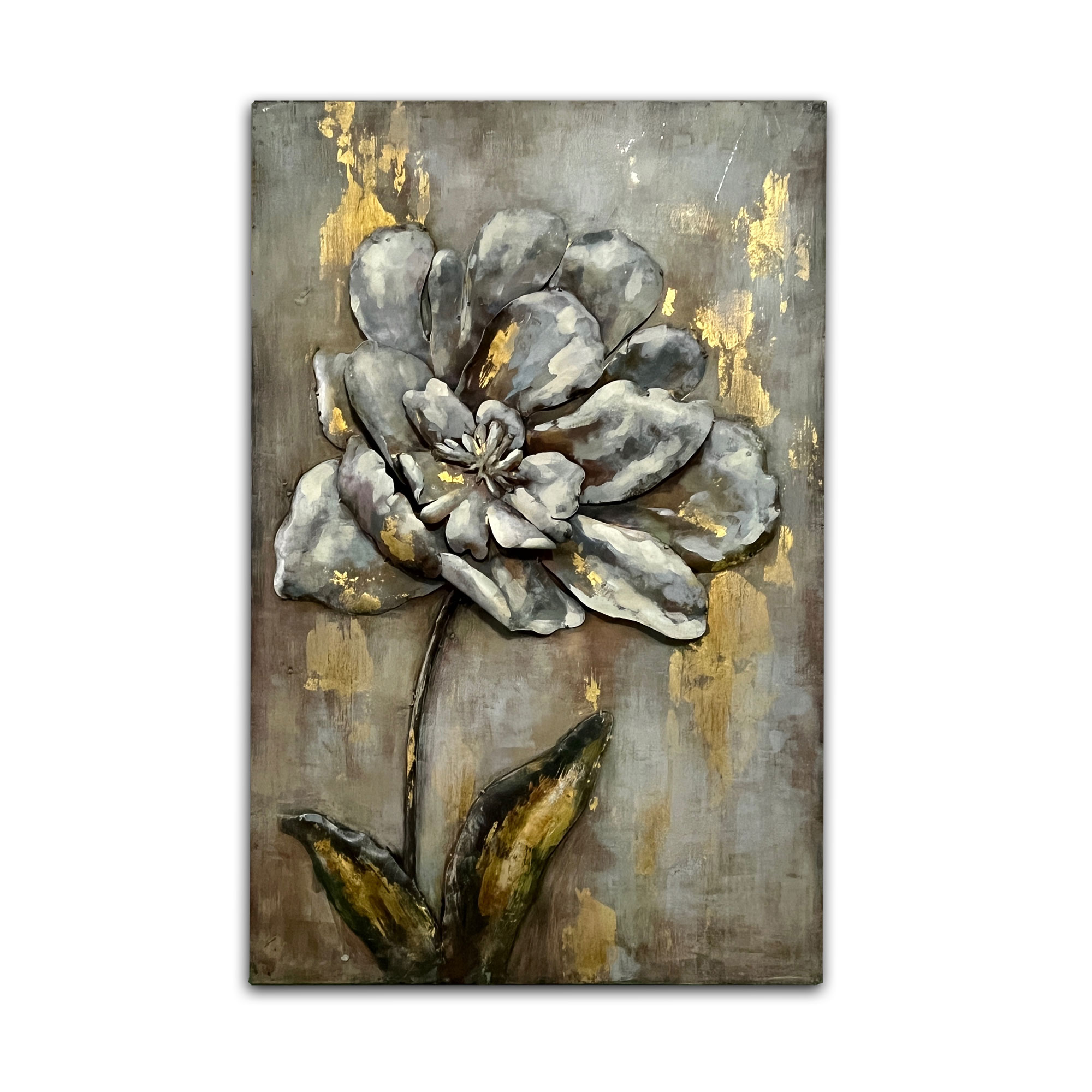 Wandbild 'Blüte' aus Metall, grau-gold, B 80 cm, H 120 cm von fischer's lagerhaus