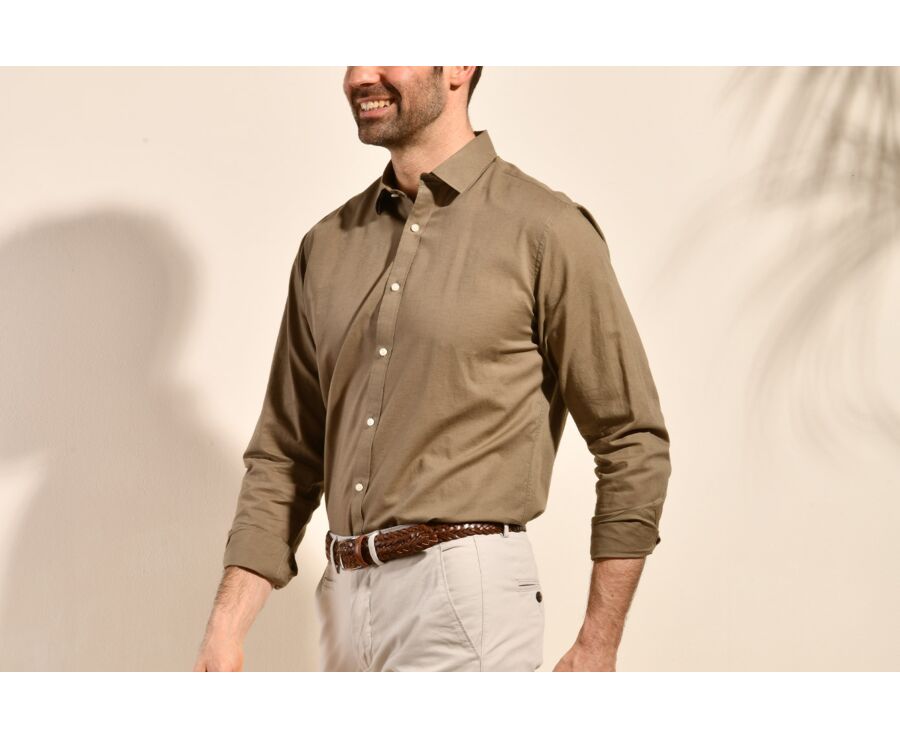 Chemise coton lin taupe unie - SILBERT