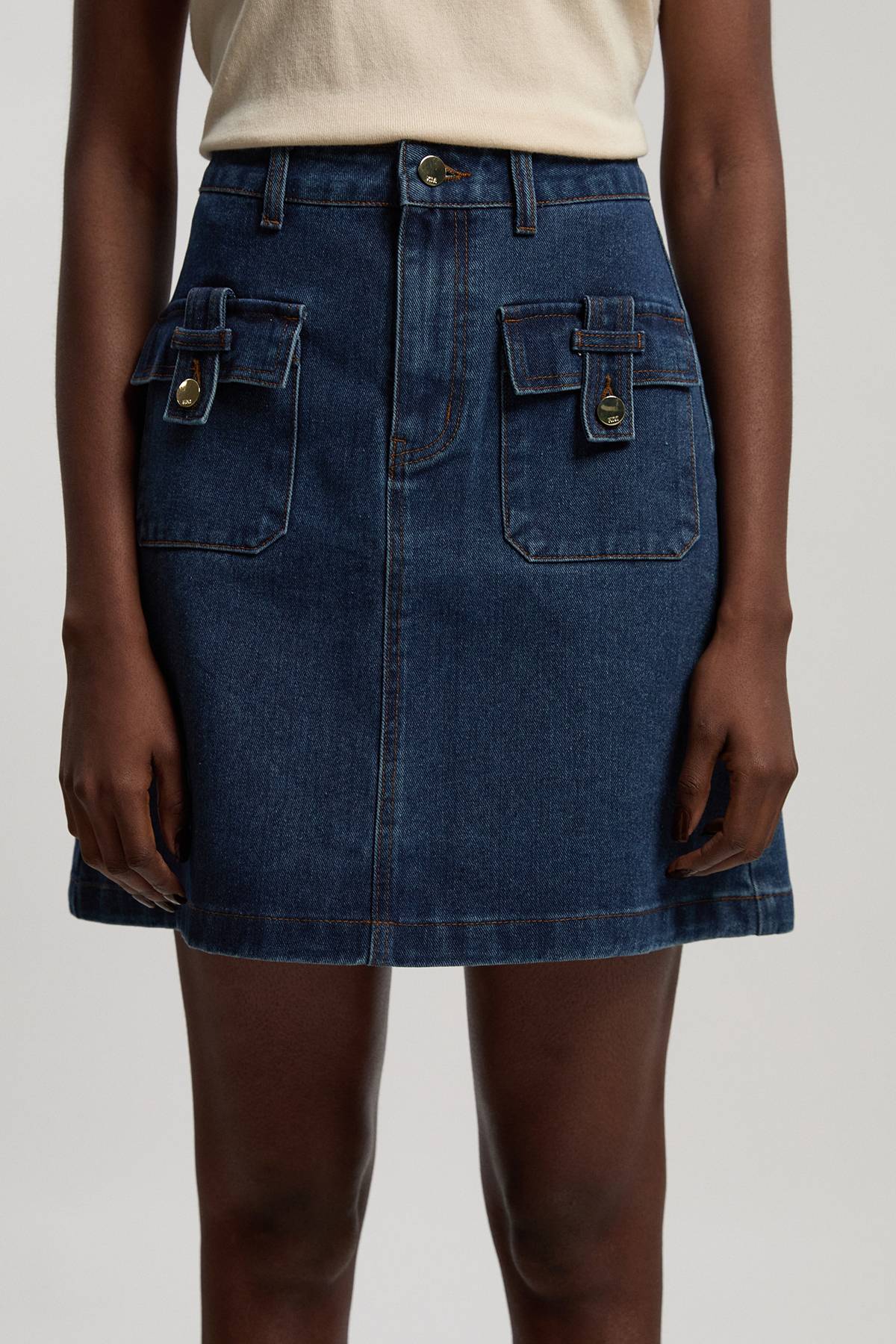 KarenMillen Jupe Midi En Denim À Boutons Devant Petite