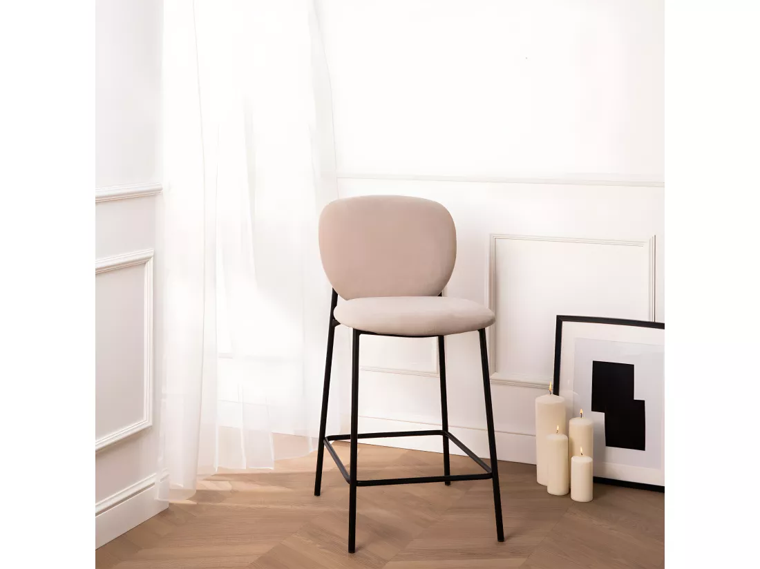 Dalby - Lot de 2 tabourets de bar en tissu et métal H65cm - Beige