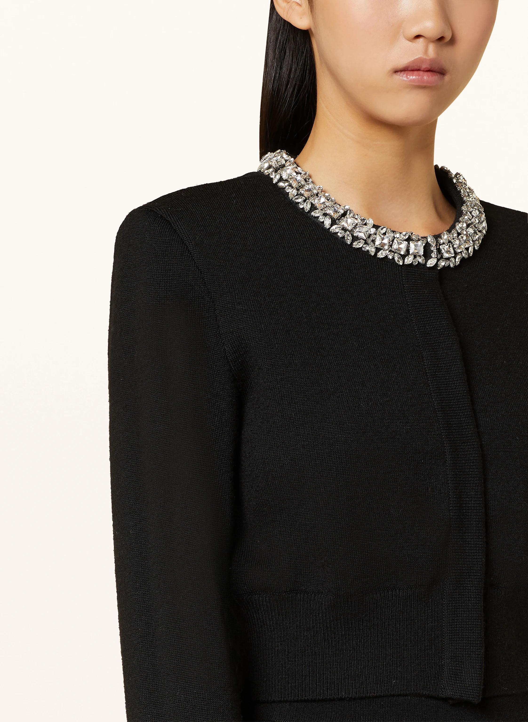 self-portrait Cropped-Strickjacke mit Schmucksteinen