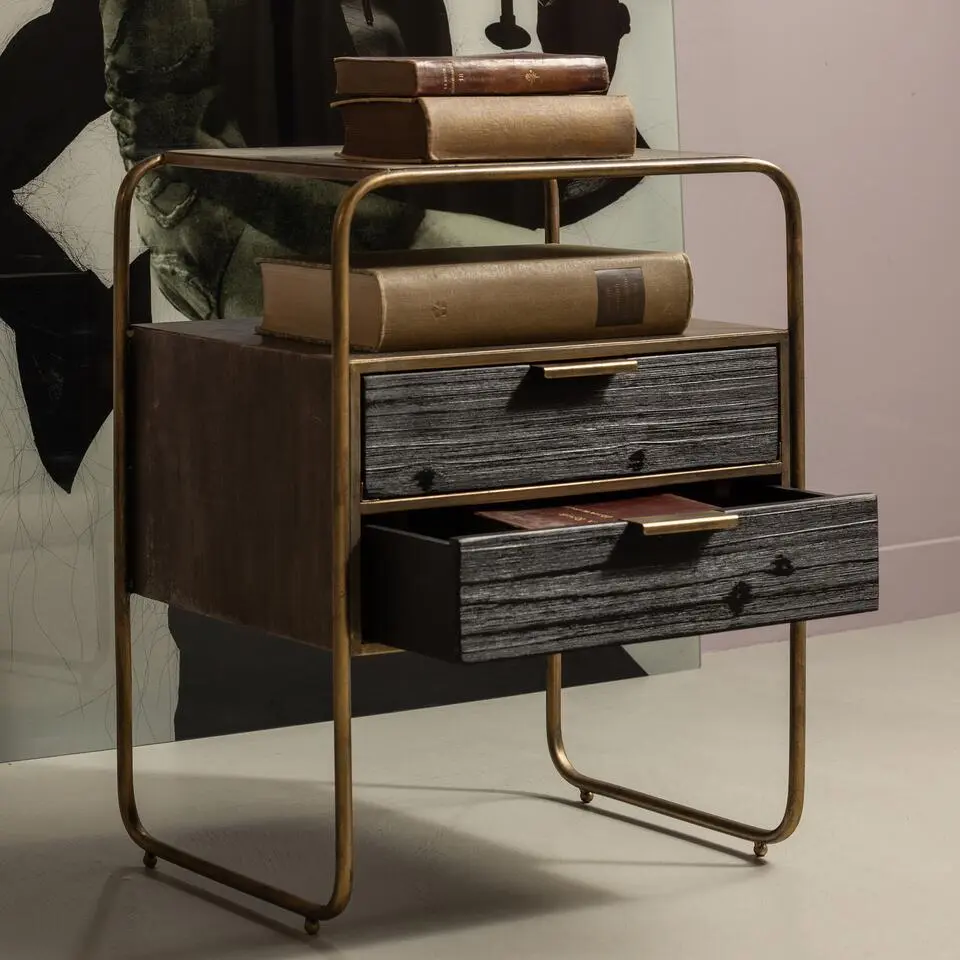 WOOOD Polite Nachtkastje - Metaal/hout - Antique Brass - 62x45x38