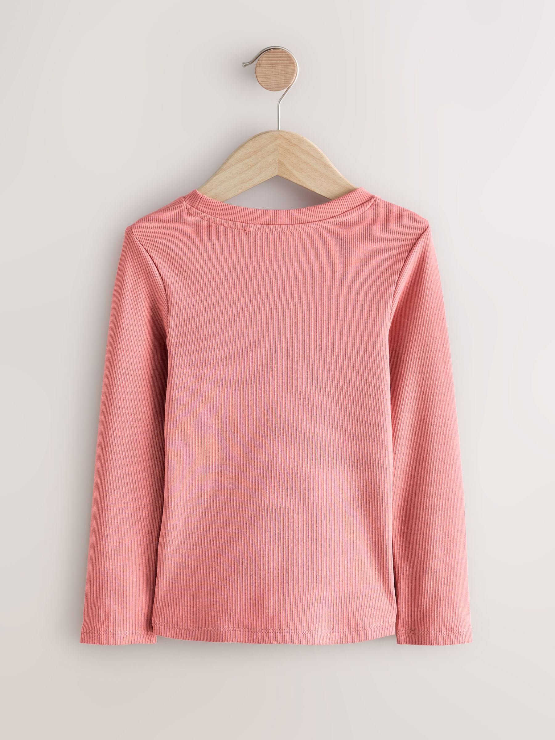 Roze met bloemenprint - Set van 4 geribbelde T-shirts met lange mouwen (3-16jr)