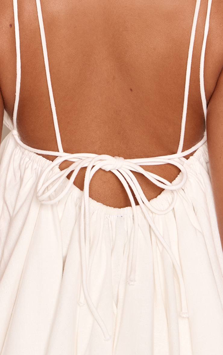 Crème Robe Mini Fluide En Lin À Buste Triangle Froncé Petite