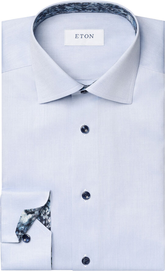 ETON Contemporary Fit Light Blue Floral Effect Signature Twill Shirt Lyseblå