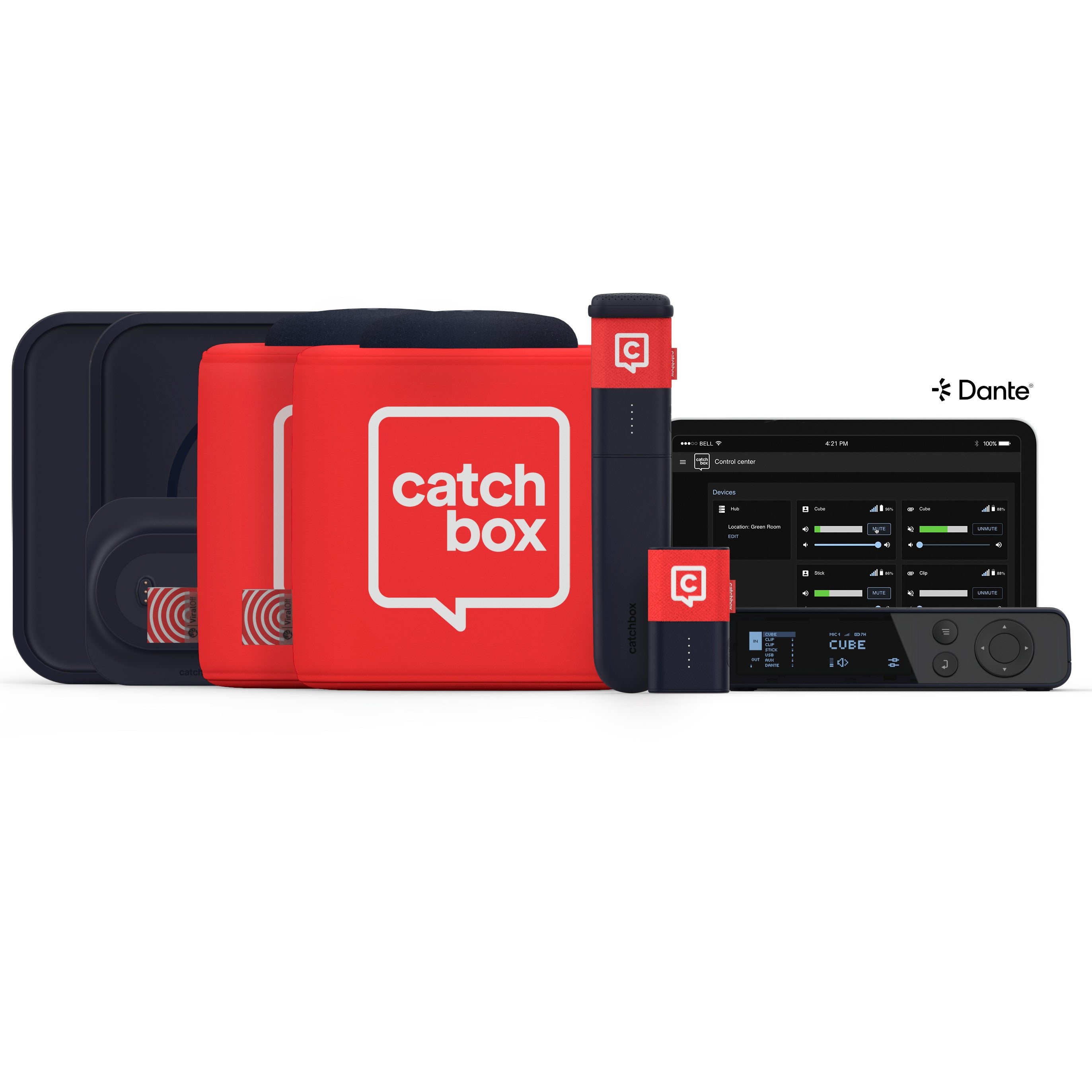 Catchbox Plus System 4 channel DANTE 2 Cube 1 Clip 1 Stick draadloze combinatieset