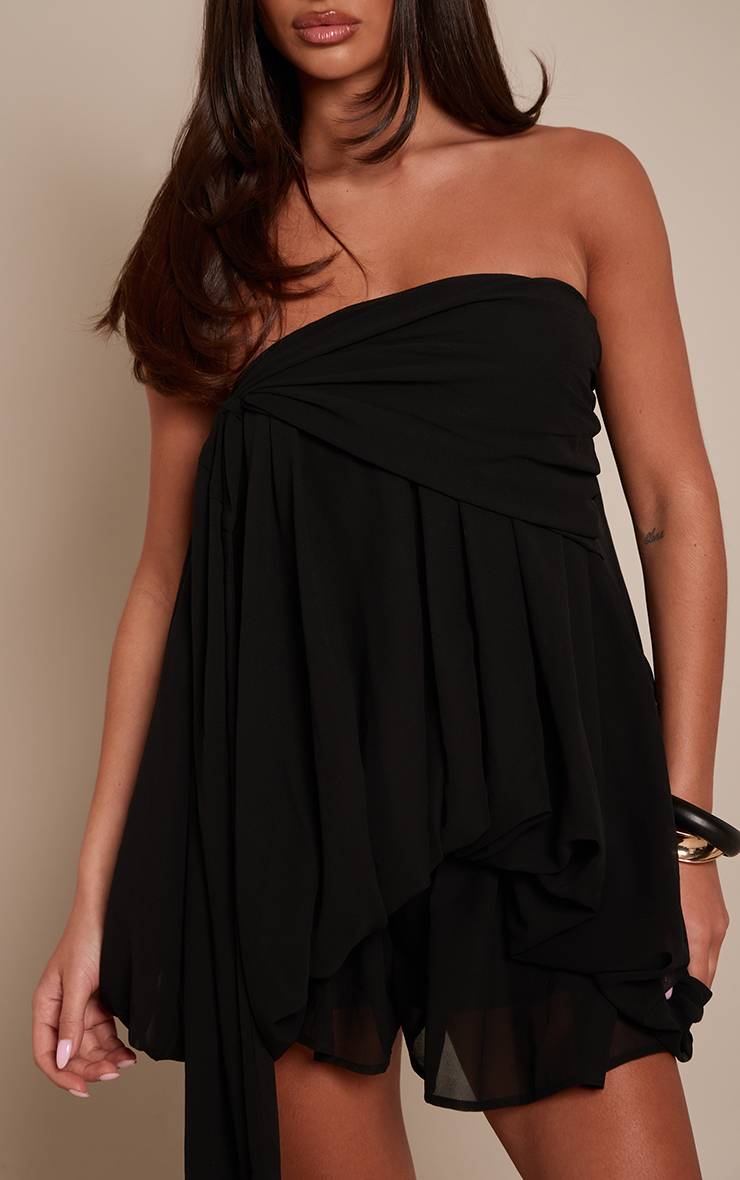 Noir Combinaison-short Drapée À Jupe Bouffante Et Bustier En Mousseline