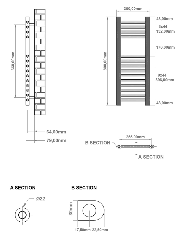 Eastbrook Wingrave handdoekradiator 30x80cm grijs mat 266W