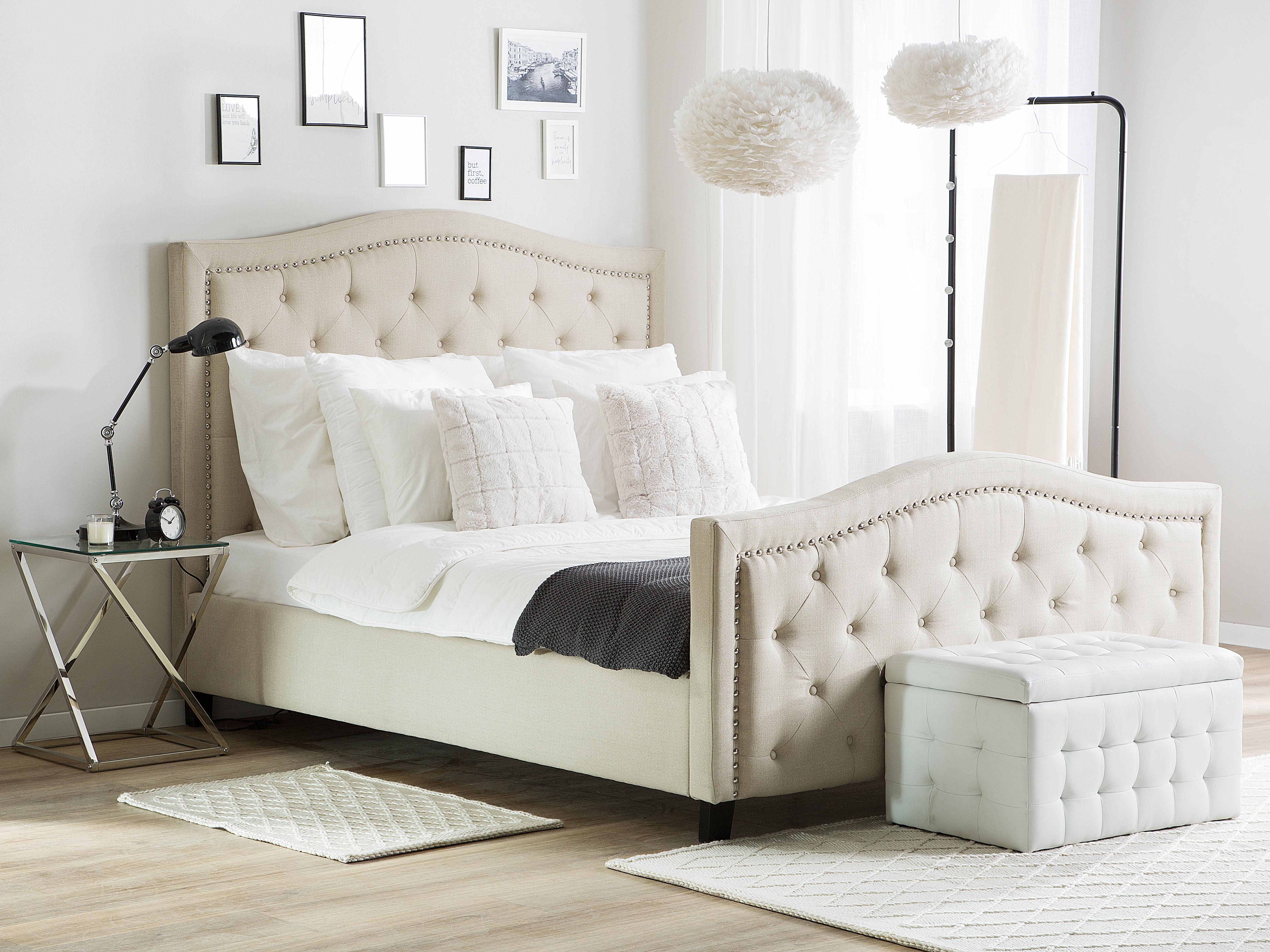 Bed Stof AUREL 160 x 200 cm Beige