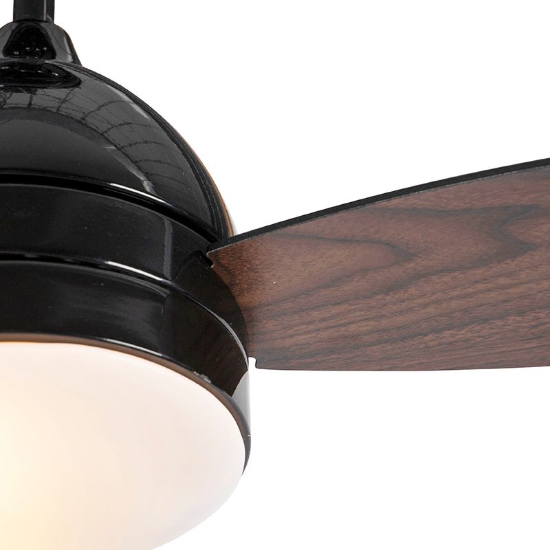 Plafondventilator zwart met hout print 96cm met afstandsbediening - Rotar