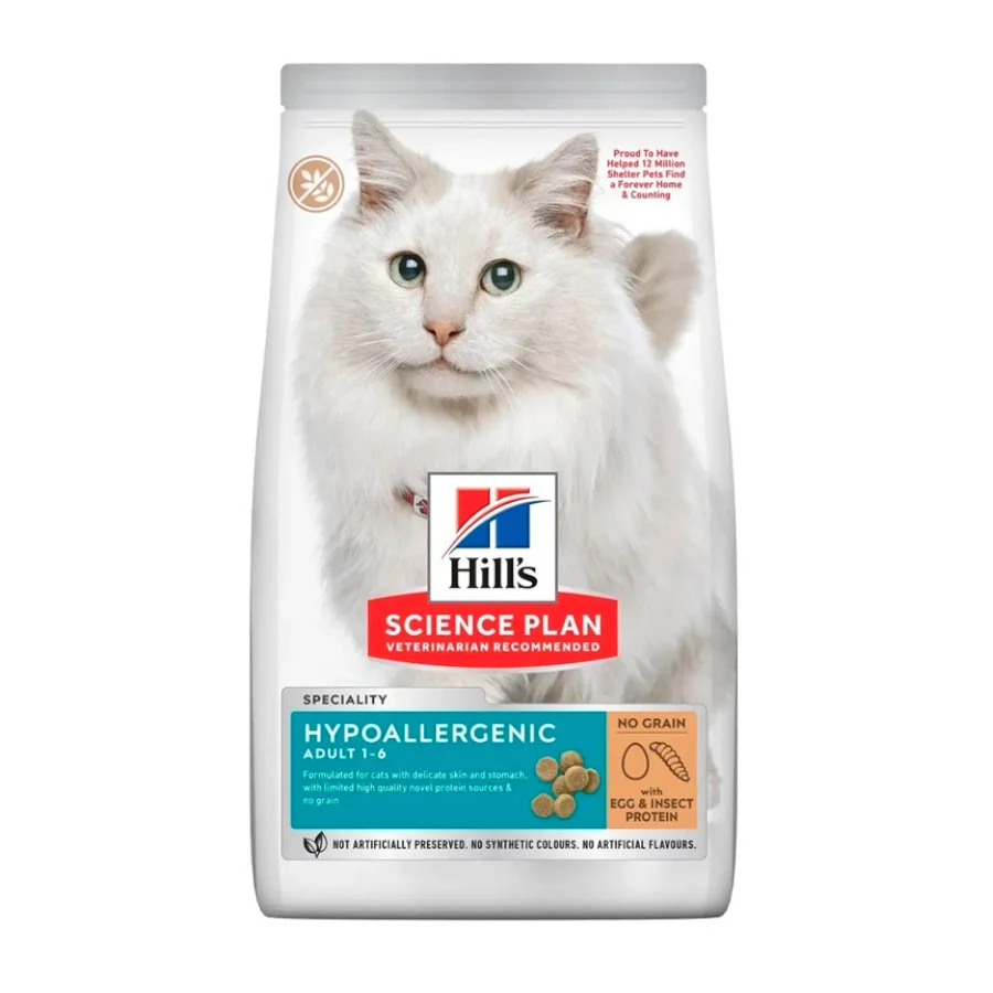 Ração hipoalergênica para gatos adultos Hill's Science Plan com ovos e insetos
