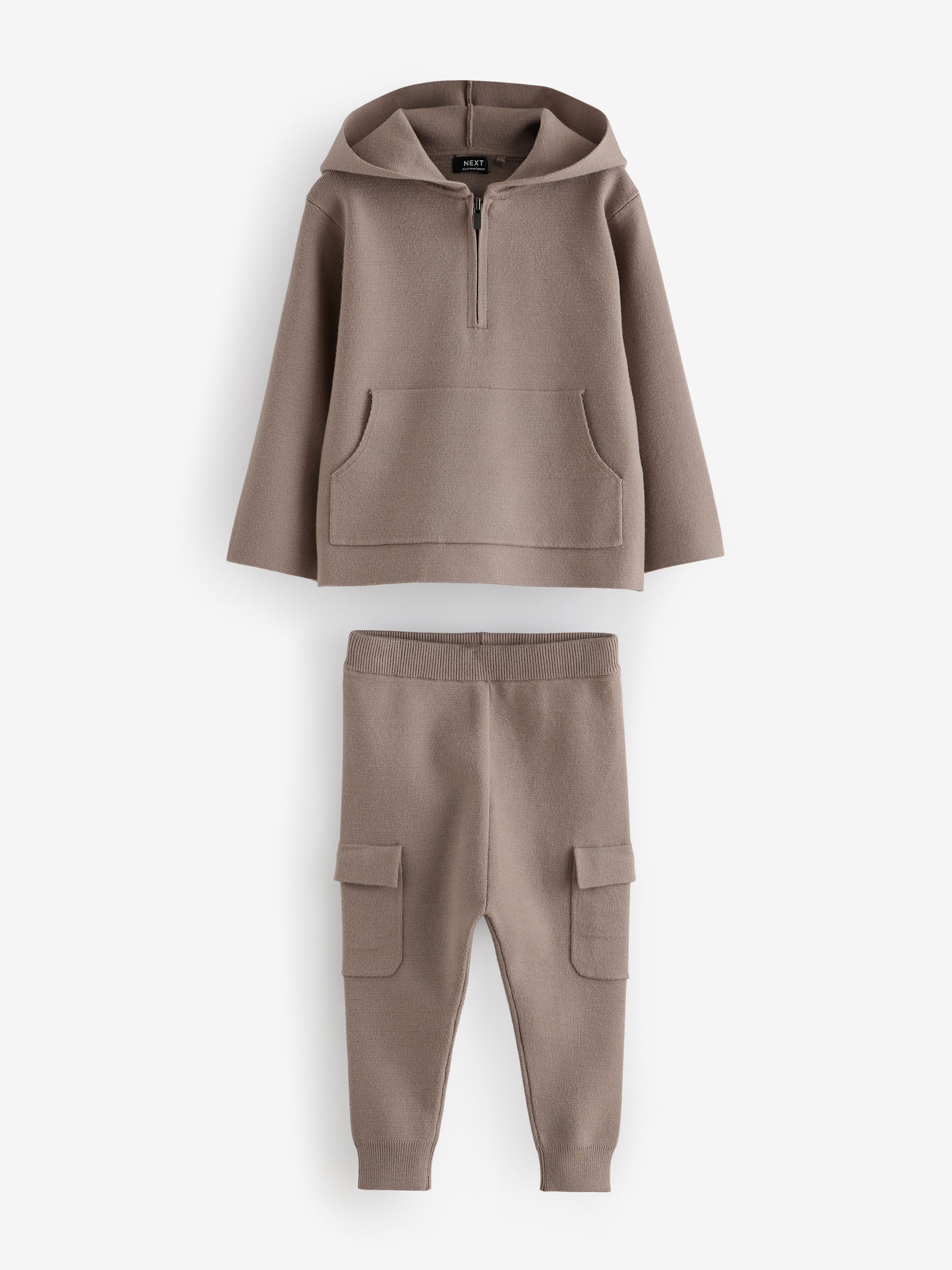 Neutraal - Set van gebreide hoodie met ritssluiting en joggingbroek in utility-stijl (3mnd-7jr)